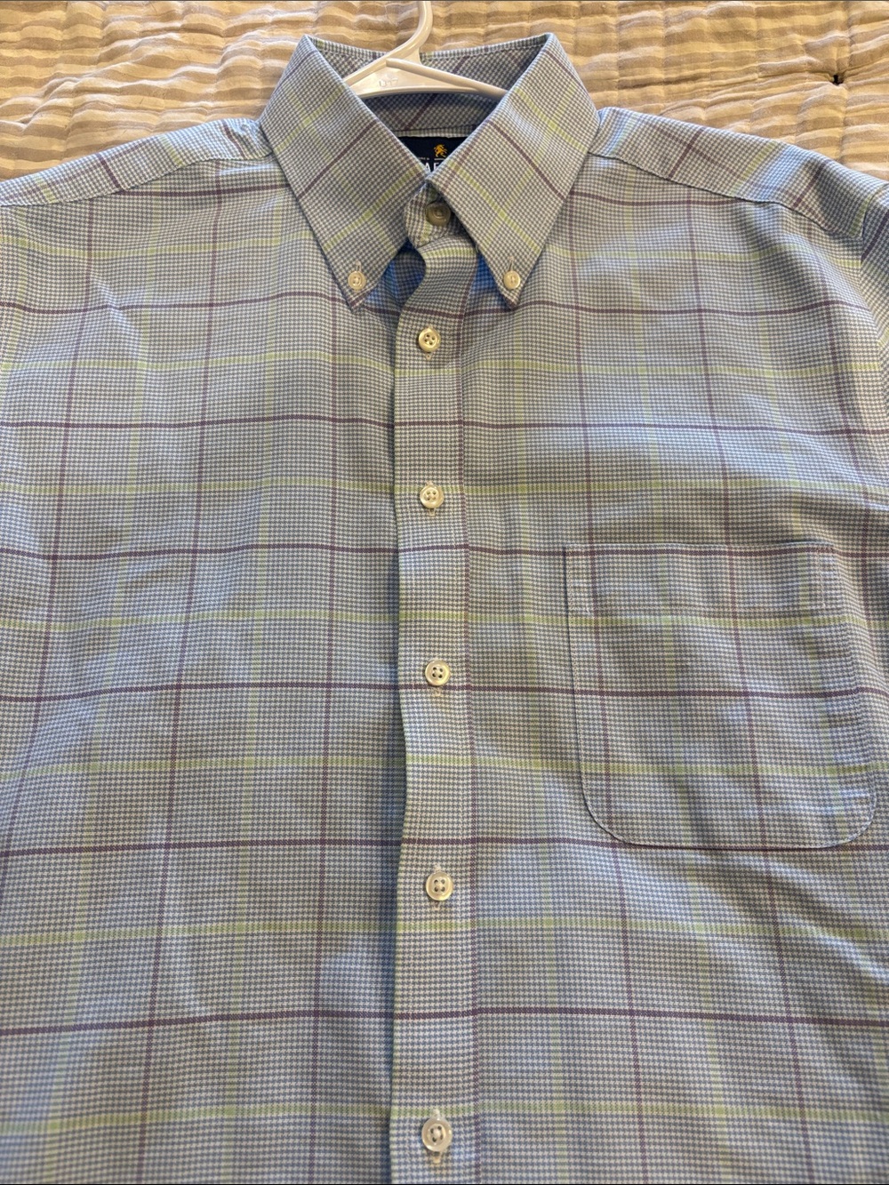 Stafford Blue and Green Checked Button-Down Dress Shirt